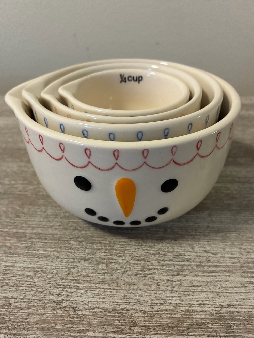Creative Co-Op Stoneware Snowman Christmas Nesting Measuring Cups NWT